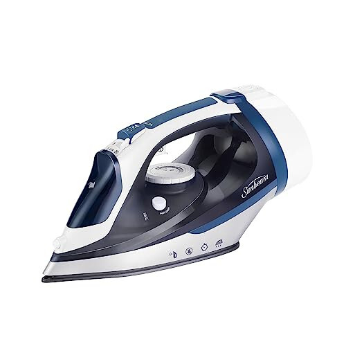 Sunbeam 1700W Steam Iron, 8' Ret retractable Cord, Variable Temperature Select, Non-Stick Soleplate, Dual Spray Mist, Horizontal or Vertical Shot of Steam Feature, 3-Way Auto-Off, Blue and White - 1