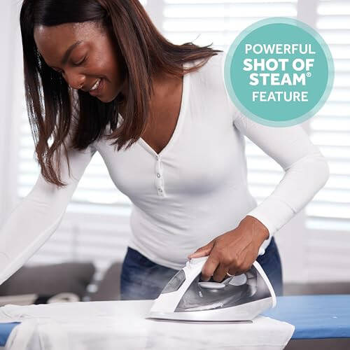 Sunbeam Classic Steam Iron, 1200 Watts, Non-Stick Soleplate, Powerful Shot of Steam, Horizontal or Vertical, Auto Shut-Off, Anti-Drip, Spray Mist, White/Grey - 2