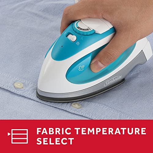 Sunbeam Travel Steam Iron, 1080 Watt, Dual Voltage 120/240, Compact Size, Portable, Non-Stick Soleplate, Soft Touch Handle, Horizontal or Vertical Use, Travel Bag, White and Teal - 2