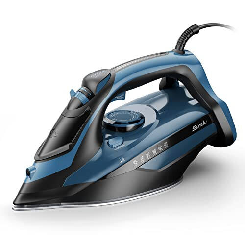 Sundu Steam Iron for Clothes with Rapid Heating Ceramic Coated Soleplate, 1700W with Precise Thermostat Dial, Self-Cleaning, Auto-Off, 15.21oz Water Tank for Home Clothes Ironing Use, Blue - 1