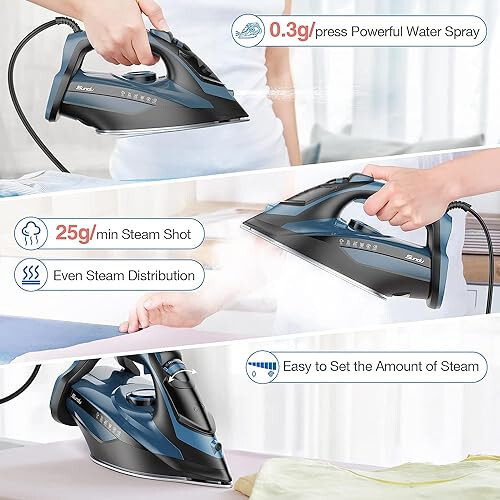 Sundu Steam Iron for Clothes with Rapid Heating Ceramic Coated Soleplate, 1700W with Precise Thermostat Dial, Self-Cleaning, Auto-Off, 15.21oz Water Tank for Home Clothes Ironing Use, Blue - 5