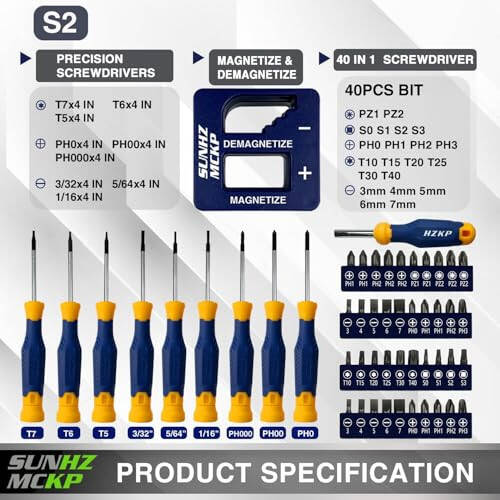 SUNHZMCKP Manyetik Tornavida Seti 66 Parça, S2 Alaşımlı Alet Çelik, İçinde Yivli/Philips/Torx Mini Hassas Tornavida, Sağlam Alet Kutusu ile Değiştirilebilir Tornavida Uçları - 8