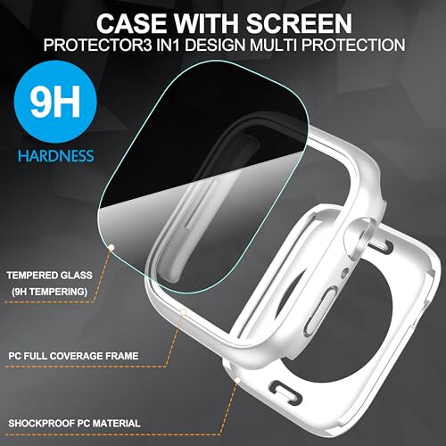 Suoman 3 in 1 Case for Apple Watch Series 6/5/4 44mm Waterproof Privacy Screen Protector, Tempered Glass Cover Front + Back Bumper 360° Protection Cover for iWatch Series 6/5/4 44mm - Silver - 3