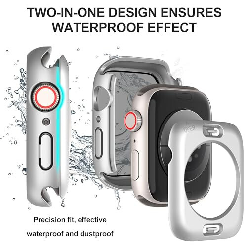 Suoman 3 in 1 Case for Apple Watch Series 6/5/4 44mm Waterproof Privacy Screen Protector, Tempered Glass Cover Front + Back Bumper 360° Protection Cover for iWatch Series 6/5/4 44mm - Silver - 4