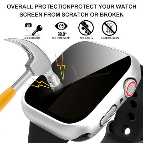 Suoman 3 in 1 Case for Apple Watch Series 6/5/4 44mm Waterproof Privacy Screen Protector, Tempered Glass Cover Front + Back Bumper 360° Protection Cover for iWatch Series 6/5/4 44mm - Silver - 5