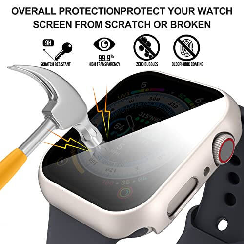 Suoman 3 in 1 Case for Apple Watch Series 6/5/4 44mm Waterproof Privacy Screen Protector, Tempered Glass Cover Front + Back Bumper 360°Protection Cover for iWatch Series 4/5/6 44mm - Starlight - 3