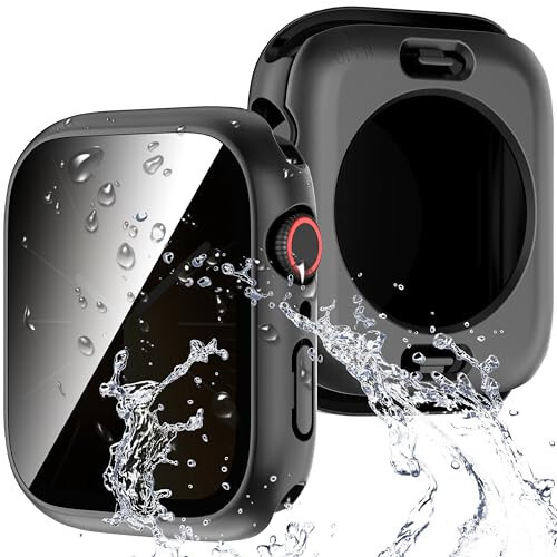 Suoman 3 in 1 Case for Apple Watch Series 6/5/4 44mm Waterproof Privacy Screen Protector, Tempered Glass Cover Front + Back Bumper 360°Protection Cover for iWatch Series 6/5/4 44mm-Black - 1