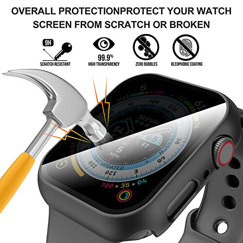 Suoman 3 in 1 Case for Apple Watch Series 6/5/4 44mm Waterproof Privacy Screen Protector, Tempered Glass Cover Front + Back Bumper 360°Protection Cover for iWatch Series 6/5/4 44mm-Black - 4