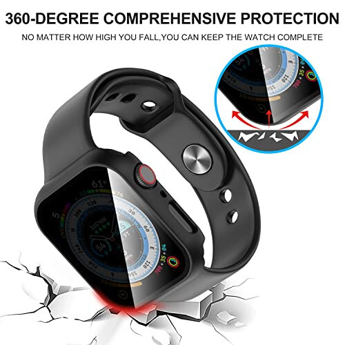 Suoman 3 in 1 Case for Apple Watch Series 6/5/4 44mm Waterproof Privacy Screen Protector, Tempered Glass Cover Front + Back Bumper 360°Protection Cover for iWatch Series 6/5/4 44mm-Black - 5