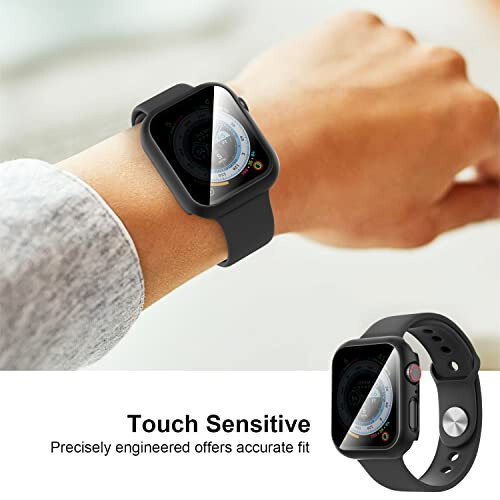 Suoman 3 in 1 Case for Apple Watch Series 6/5/4 44mm Waterproof Privacy Screen Protector, Tempered Glass Cover Front + Back Bumper 360°Protection Cover for iWatch Series 6/5/4 44mm-Black - 6