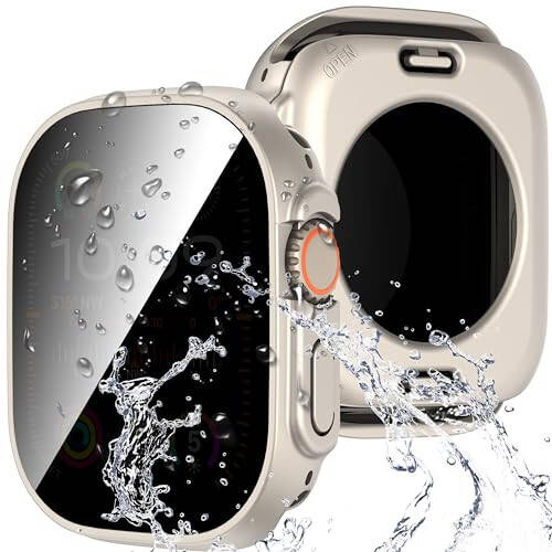 Suoman 3 in 1 Case for Apple Watch Ultra 2 /Ultra 49mm Waterproof Privacy Screen Protector, Tempered Glass Cover Front + Back Bumper 360°Protection Cover for iWatch Ultra 2 /Ultra 49mm-Titanium - 1