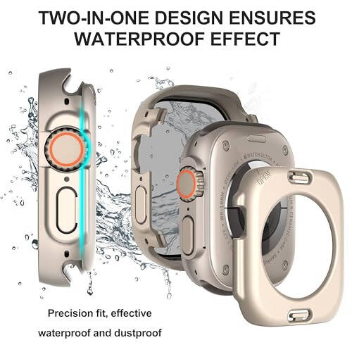 Suoman 3 in 1 Case for Apple Watch Ultra 2 /Ultra 49mm Waterproof Privacy Screen Protector, Tempered Glass Cover Front + Back Bumper 360°Protection Cover for iWatch Ultra 2 /Ultra 49mm-Titanium - 5