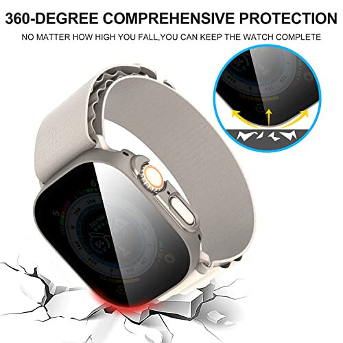 Suoman 3 in 1 Case for Apple Watch Ultra 2 /Ultra 49mm Waterproof Privacy Screen Protector, Tempered Glass Cover Front + Back Bumper 360°Protection Cover for iWatch Ultra 2 /Ultra 49mm-Titanium - 6