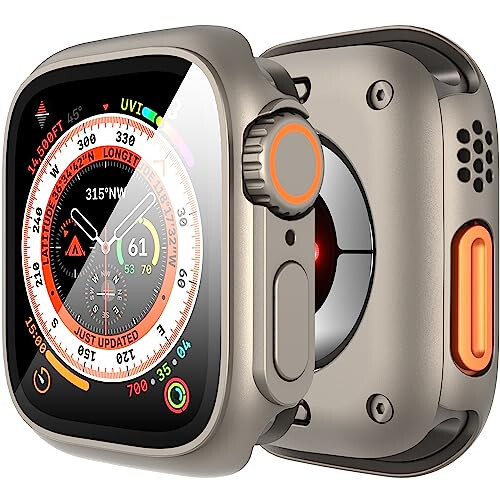 Suoman 3 in 1 for Apple Watch Series 8/7/6/5/4/Series SE 2 44mm Screen Protector Case, [Looks Like Ultra Protector Case] Front and Rear Cover Protector Case for iWatch 44mm (Titanium for iWatch 44mm) - 1