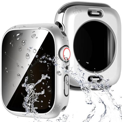 Suoman 3'ü 1 Arada Apple Watch Series 6/5/4 44mm Su Geçirmez Gizlilik Ekran Koruyucu, Temperli Cam Kılıf Ön + Arka Çerçeve 360° Koruma Kılıfı iWatch Series 6/5/4 44mm - Gümüş - 1