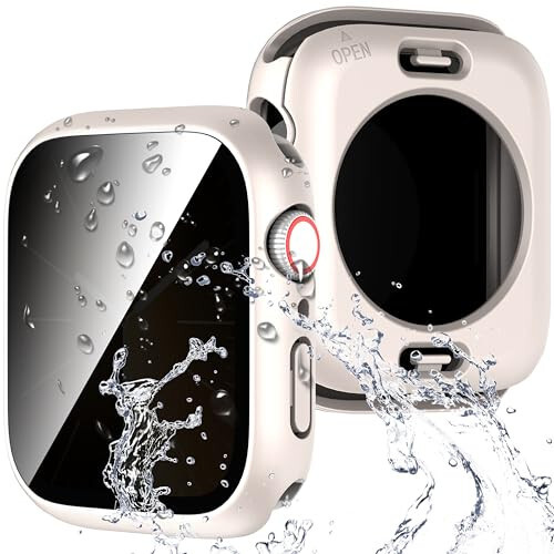 Suoman 3'ü 1 Arada Apple Watch Serisi 6/5/4 44mm Su Geçirmez Gizlilik Ekran Koruyucu, Temperli Cam Kapak Ön + Arka Tampon 360° Koruma Kılıfı iWatch Serisi 4/5/6 44mm - Yıldız Işığı - 1