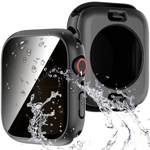 Suoman 3'ü 1 Arada Apple Watch Serisi 6/5/4 44mm Su Geçirmez Gizlilik Ekran Koruyucu, Temperli Cam Kapak Ön + Arka Tampon 360° Koruma Kılıfı iWatch Serisi 6/5/4 44mm - Siyah - 1