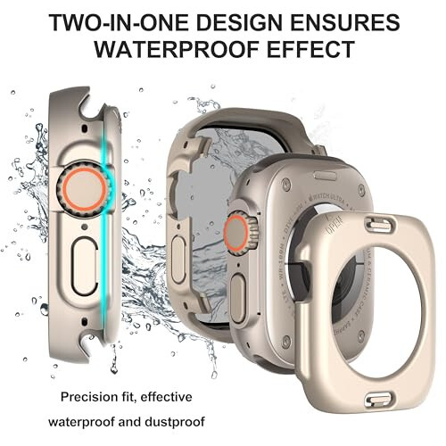 Suoman 3'ü 1 Arada Apple Watch Ultra 2 / Ultra 49mm Su Geçirmez Gizlilik Ekran Koruyucu, Temperli Cam Kapak Ön + Arka Çerçeve 360° Koruma Kılıfı iWatch Ultra 2 / Ultra 49mm - Titanyum - 5