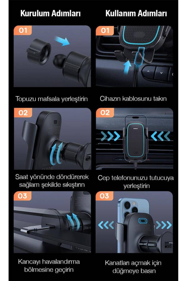 Super Araç Şarjı Led Işıklı Otomatik Kilitleme Kablosuz 15w Araç Şarjı Araç Telefon Tutucu - 3