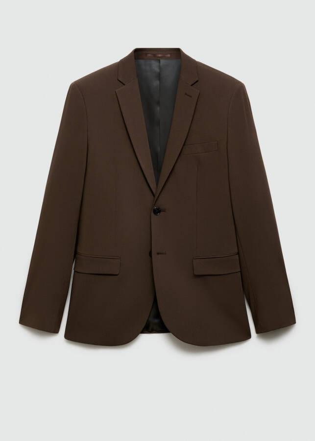 Super slim fit blazer jacket made of stretch fabric, tobacco brown color. - 1