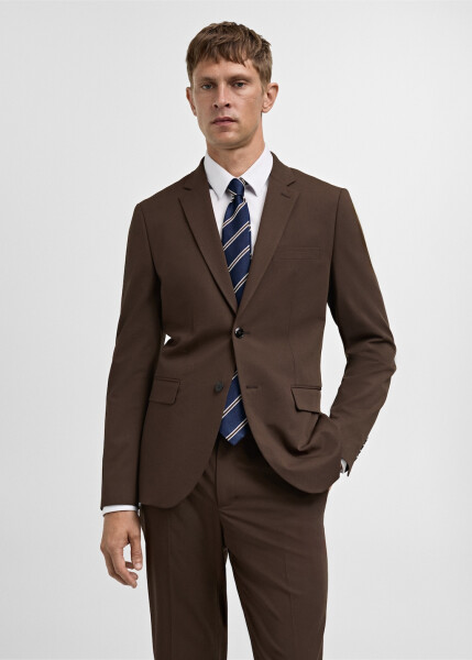 Super slim fit blazer jacket made of stretch fabric, tobacco brown color. - 5