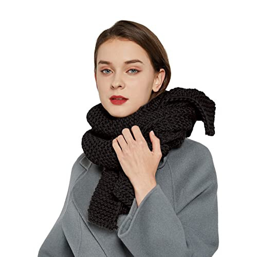 Surblue Winter Chunky Knit Scarf Warm Thick Wrap Pattern Long for Men and Women for Outdoors - 3