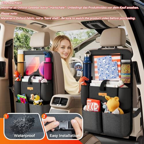 SURDOCA Upgraded Car Organizer with 11-inch Tablet Holder, 8 Pockets, Car Seat Protector for Road Trips - Car Storage and Organizers for Kids - 15