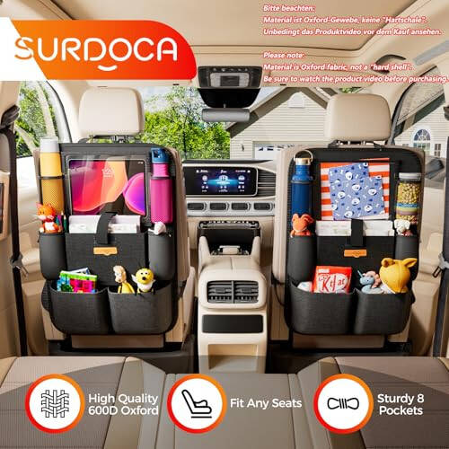 SURDOCA Upgraded Car Organizer with 11-inch Tablet Holder, 8 Pockets, Car Seat Protector for Road Trips - Car Storage and Organizers for Kids - 16