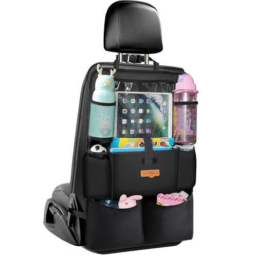 SURDOCA Upgraded Car Organizer with 11-inch Tablet Holder, 8 Pockets, Car Seat Protector for Road Trips - Car Storage and Organizers for Kids - 9