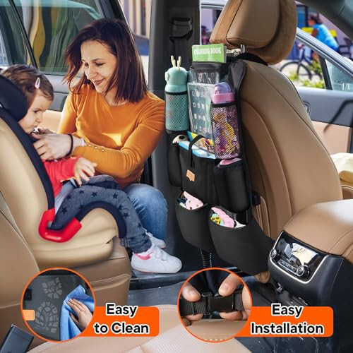 SURDOCA Upgraded Car Organizer with 11-inch Tablet Holder, 8 Pockets, Car Seat Protector for Road Trips - Car Storage and Organizers for Kids - 11