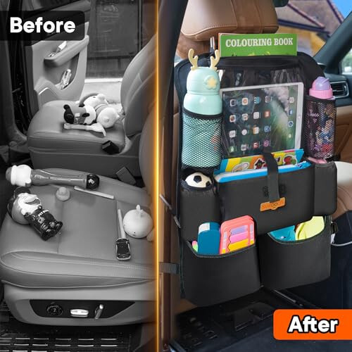 SURDOCA Upgraded Car Organizer with 11-inch Tablet Holder, 8 Pockets, Car Seat Protector for Road Trips - Car Storage and Organizers for Kids - 12