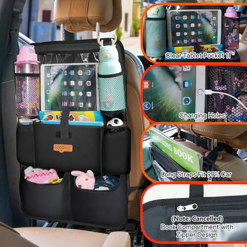 SURDOCA Upgraded Car Organizer with 11-inch Tablet Holder, 8 Pockets, Car Seat Protector for Road Trips - Car Storage and Organizers for Kids - 13