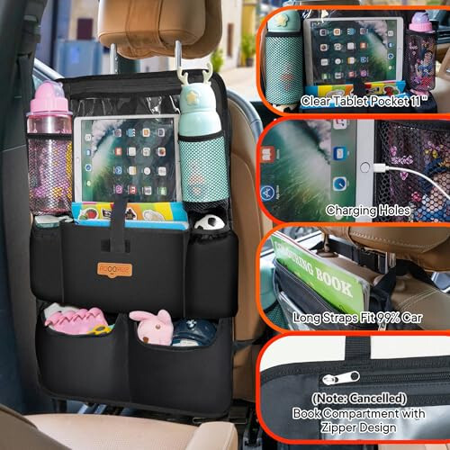 SURDOCA Upgraded Car Organizer with 11-inch Tablet Holder, 8 Pockets, Car Seat Protector for Road Trips - Car Storage and Organizers for Kids - 5