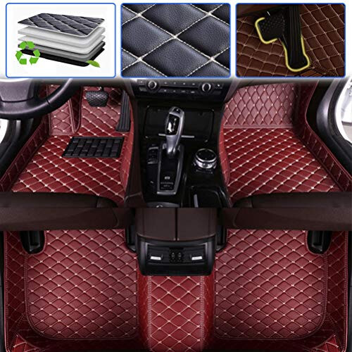 SureKit Custom Car Floor Mats for Toyota Land Cruiser Prado 120 2002-2008 Floor Liner Waterproof Anti-Skid Luxury Leather Full Coverage Liner Front & Rear Mat/Set (Wine red) - 1