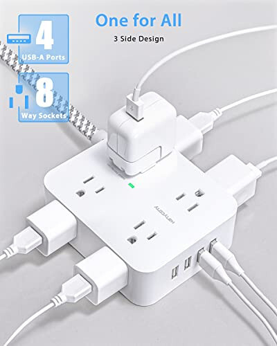 Surge Protector Power Strip - 8 Outlets with 4 USB (2 USB C) Charging Ports, Multi Plug Outlet Extender, 5Ft Braided Extension Cord, Flat Plug Wall Mount Desk USB Charging Station for Home Office ETL - 13