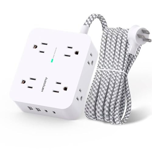 Surge Protector Power Strip - 8 Outlets with 4 USB (2 USB C) Charging Ports, Multi Plug Outlet Extender, 5Ft Braided Extension Cord, Flat Plug Wall Mount Desk USB Charging Station for Home Office ETL - 1