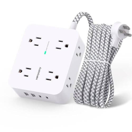 Surge Protector Power Strip - 8 Outlets with 4 USB (2 USB C) Charging Ports, Multi Plug Outlet Extender, 5Ft Braided Extension Cord, Flat Plug Wall Mount Desk USB Charging Station for Home Office ETL - 1