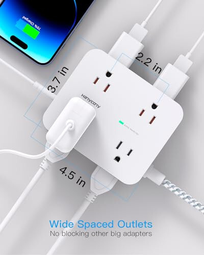 Surge Protector Power Strip - 8 Outlets with 4 USB (2 USB C) Charging Ports, Multi Plug Outlet Extender, 5Ft Braided Extension Cord, Flat Plug Wall Mount Desk USB Charging Station for Home Office ETL - 4