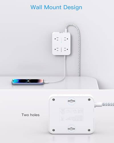 Surge Protector Power Strip - 8 Outlets with 4 USB (2 USB C) Charging Ports, Multi Plug Outlet Extender, 5Ft Braided Extension Cord, Flat Plug Wall Mount Desk USB Charging Station for Home Office ETL - 10