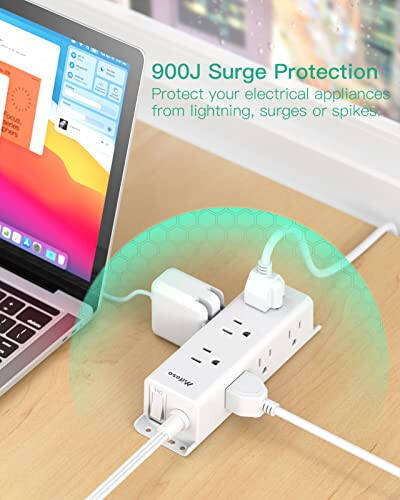 Surge Protector Power Strip - 9 Widely Spaced Multi Outlets, Wall Mount, 3 Side Outlet Extender with 5Ft Extension Cord, Flat Plug for Home Office - 5