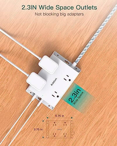 Surge Protector Power Strip, Addtam 5 ft Flat Plug Extension Cord with 4 USB Wall Charger(2 USB C Port), 4 Widely Outlets Desk Charging Station, Home Office and College Dorm Room Essentials - 3