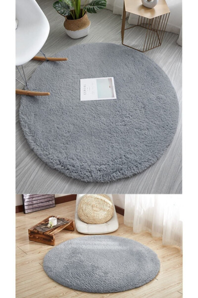 Surprise Home Textile Round Fur Anthracite Grey Plush Washable Rug - 2