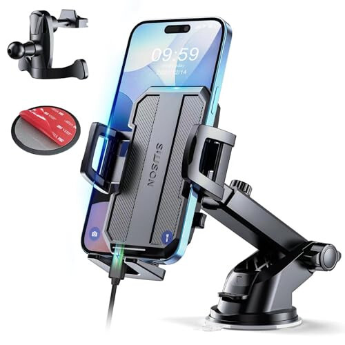 SUUSON Upgraded 3-in-1 Car Phone Holder Mount [Powerful Suction] Phone Mount for Car Dashboard Air Vent Windshield, for All iPhone Android Phone (Black) - 1