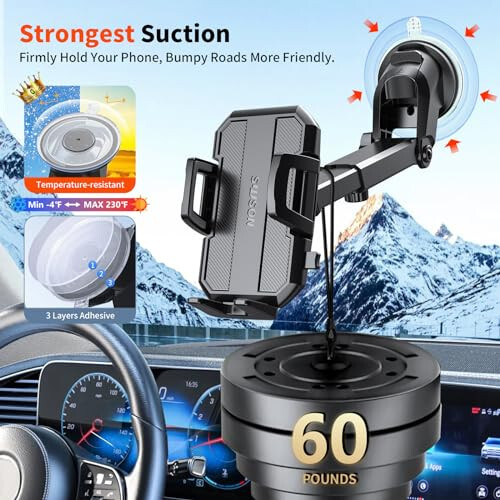 SUUSON Upgraded 3-in-1 Car Phone Holder Mount [Powerful Suction] Phone Mount for Car Dashboard Air Vent Windshield, for All iPhone Android Phone (Black) - 3