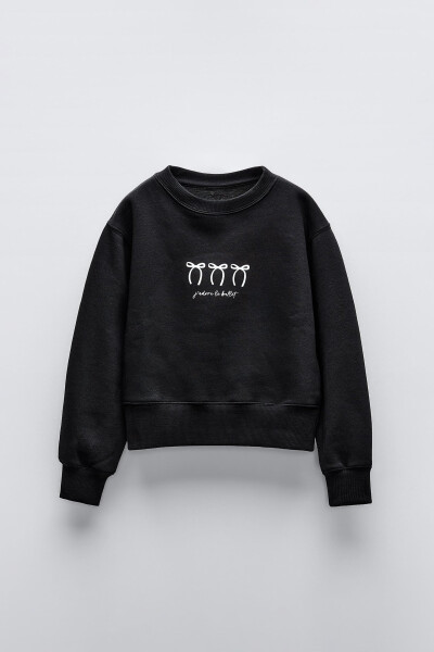 KURDELALI VE YAZILI SWEATSHIRT-Siyah - 1