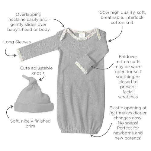 SwaddleDesigns Softest Cotton Baby Pajama Gown with Foldover Mitten Cuffs for Infant Boy and Girl, Newborn, 0-3 Months - 14