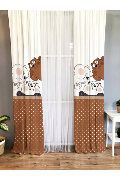 Sweet Bears Brown Patterned Baby and Kids Room Single Wing Blackout Curtain - White - 6