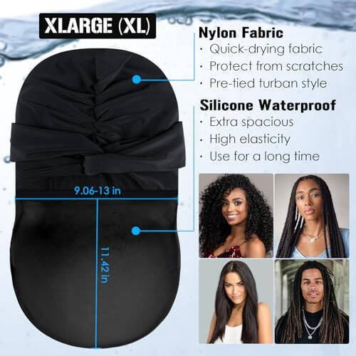 Swim Turban Waterproof Silicone lined Swim Cap Long Hair Swim Caps for Women Youth - Large Swim Caps - 2