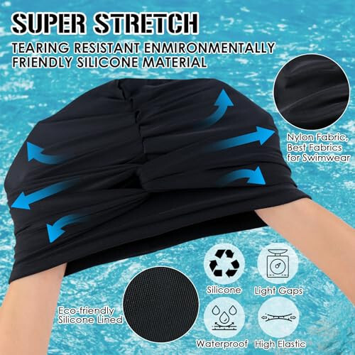 Swim Turban Waterproof Silicone lined Swim Cap Long Hair Swim Caps for Women Youth - Large Swim Caps - 7