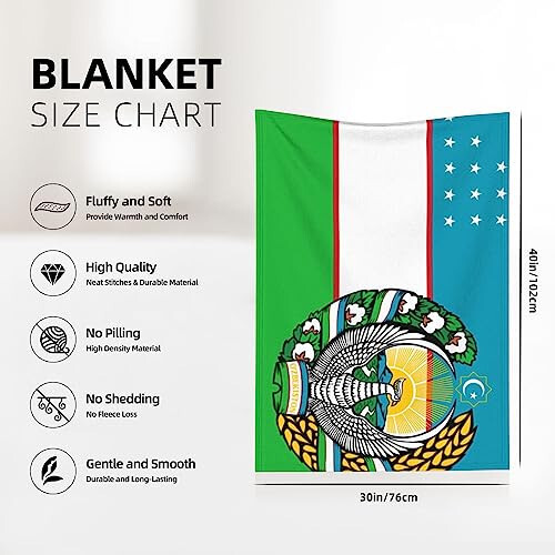 SwpWab Flag of Uzbekistan with Coat of Arms Extremely Comfortable and Light Warm Blanket for All Seasons Gift 30x40 in - 4